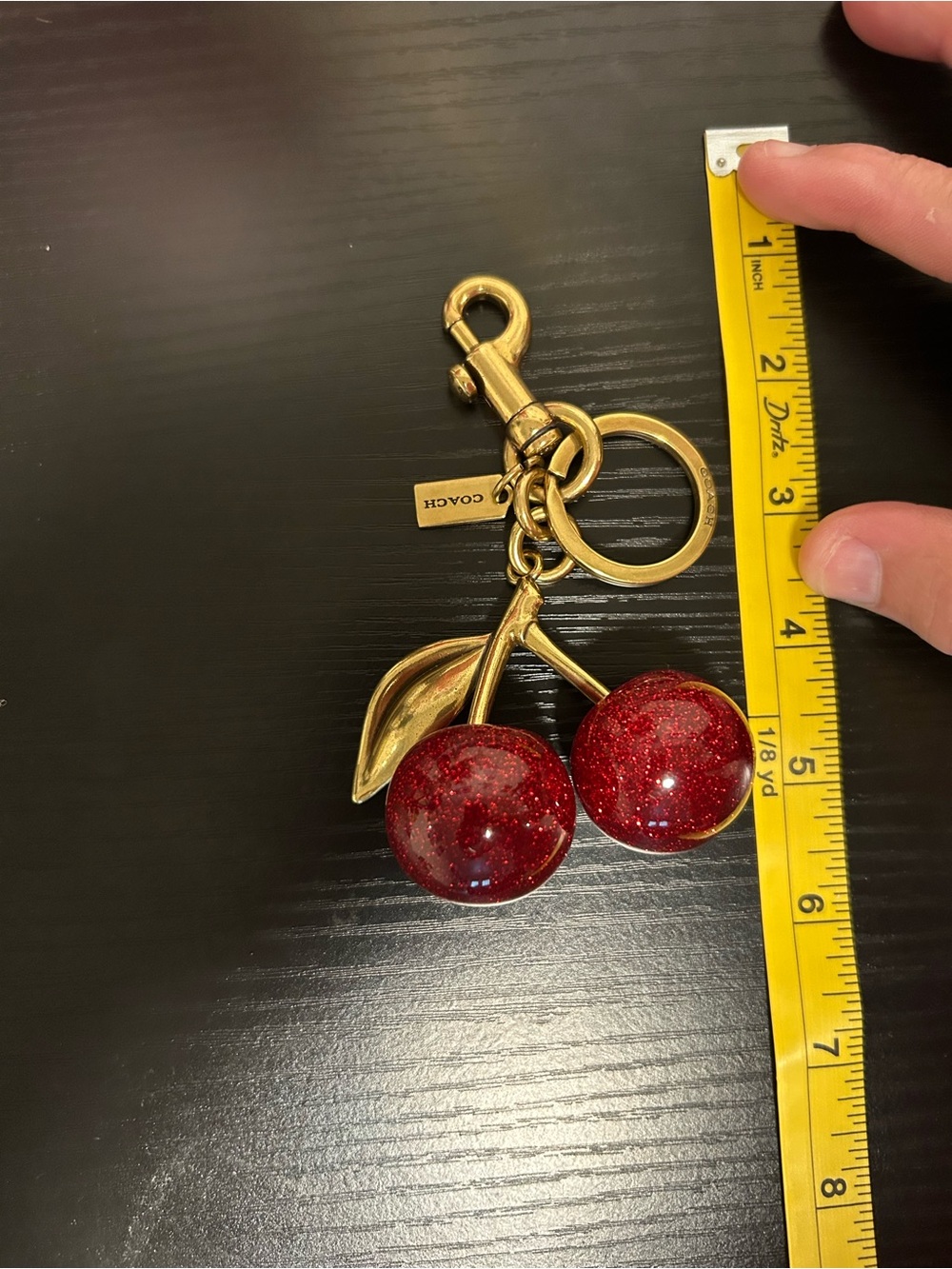 Coach❤️ Gold-Tone Cherry Keyring with Red Glitter Cherries